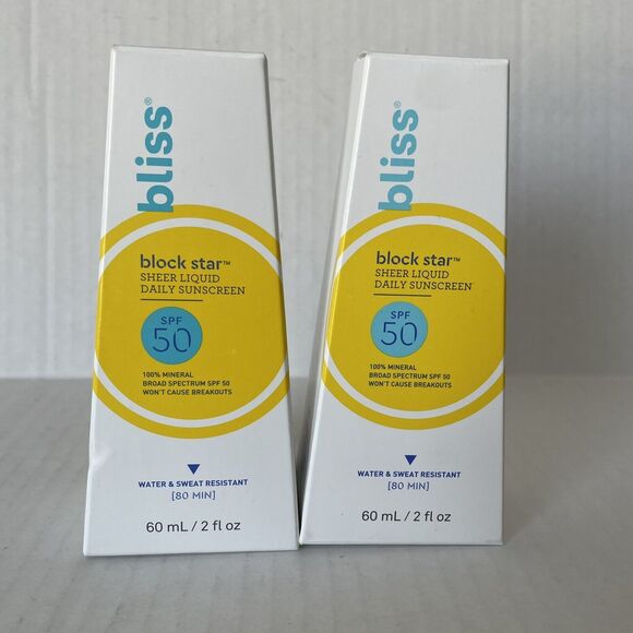 2 X BLISS Block Star Sheer Liquid Daily Sunscreen SPF 50 Water & Sweat Resistant - Picture 2 of 3